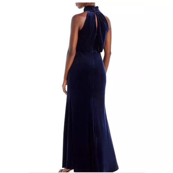 NWT ELIZA J Velvet Mock Neck keyhole back Maxi Gown Evening Dress Ruched Navy - Picture 11 of 16